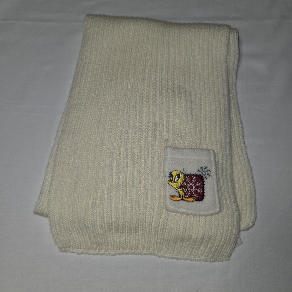 Vintage Tweety Winter Scarf Muffler Off White Looney Tunes 2000